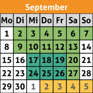 Kalender Öffnungszeiten September 2025